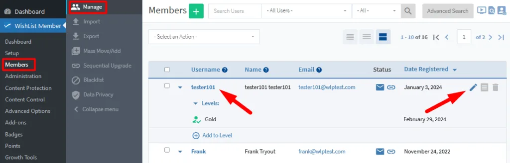 image-53 - WordPress Membership Plugin - Membership Sites Members > Manage section of WishList Member