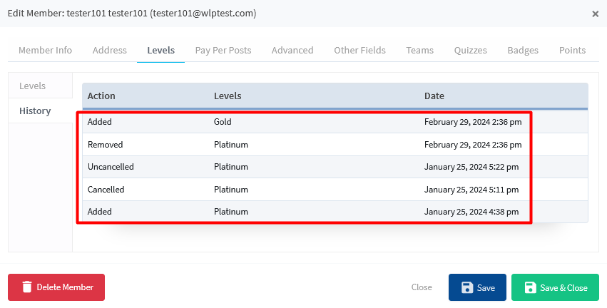 Member Level History within WishList Member