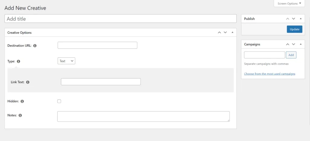 EA Add new creative - WordPress Membership Plugin - Membership Sites Screenshot of Easy Affiliate Add New Creative feature
