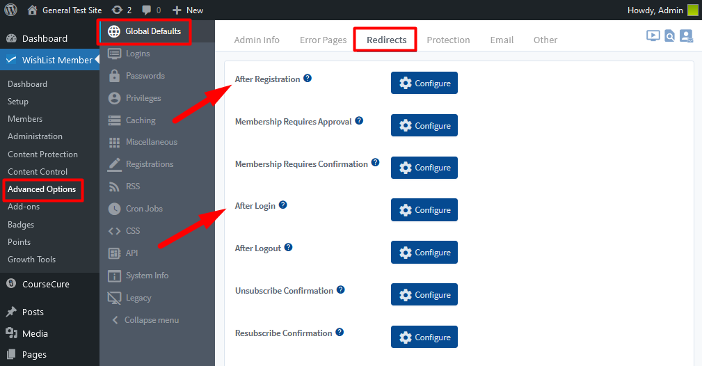 Global Default Registration Page and After Login Page