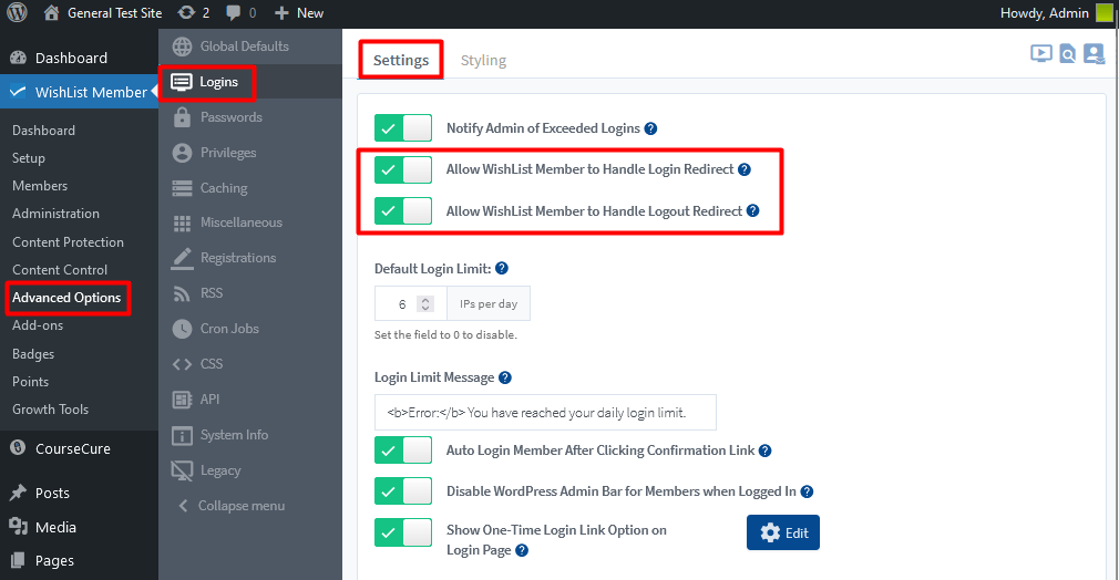 WishList Member can handle After Login and After Logout redirects