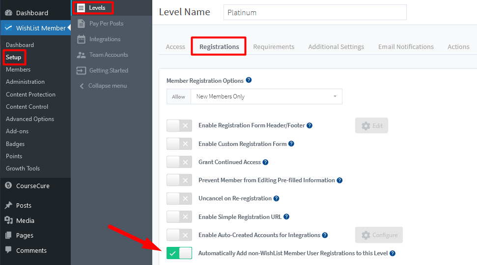 Automatically Add non-WishList Member User Registrations to this Level