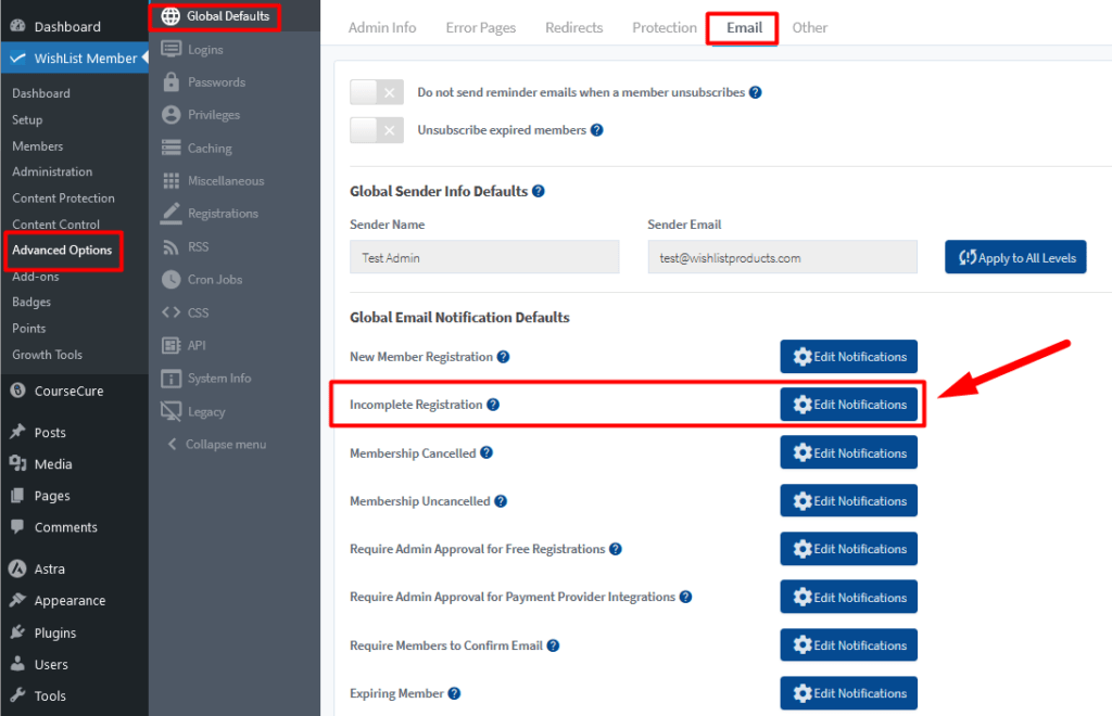 Incomplete Registration Notification Settings - WishList Member