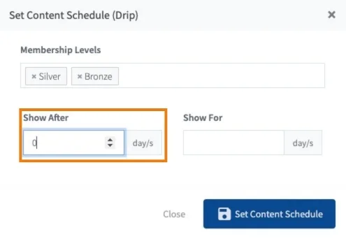 Set Show After in Content Drip Scheduler - WordPress Membership Plugin - Membership Sites