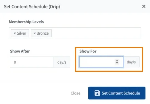 Set Show For in Content Drip Scheduler - WordPress Membership Plugin - Membership Sites