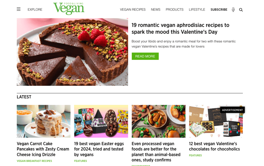 Screenshot of online publication Vegan Food and Living