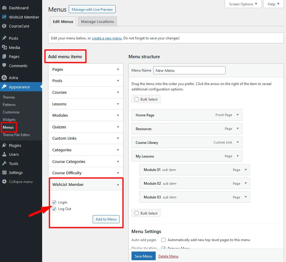 image-1 - WordPress Membership Plugin - Membership Sites Add a Login and/or Log Out Menu Item to your Membership Site - WordPress Add Menu Items
