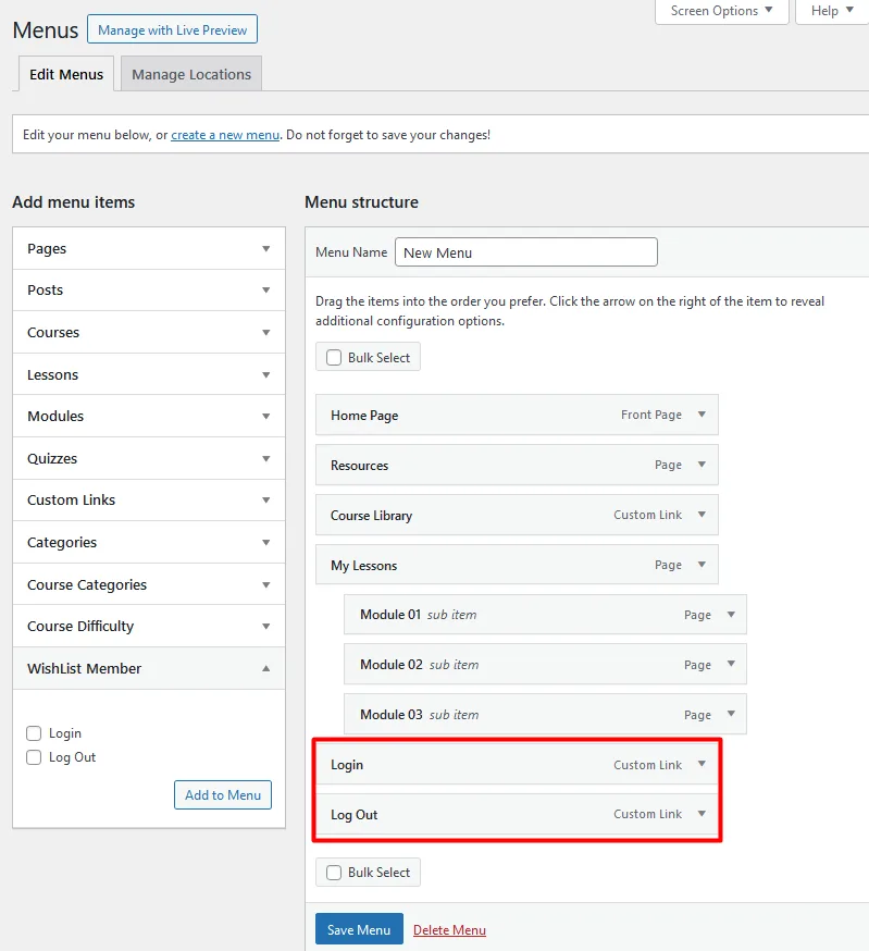 image-2 - WordPress Membership Plugin - Membership Sites Arranging Menu Items to your Membership Site - Login and Log Out