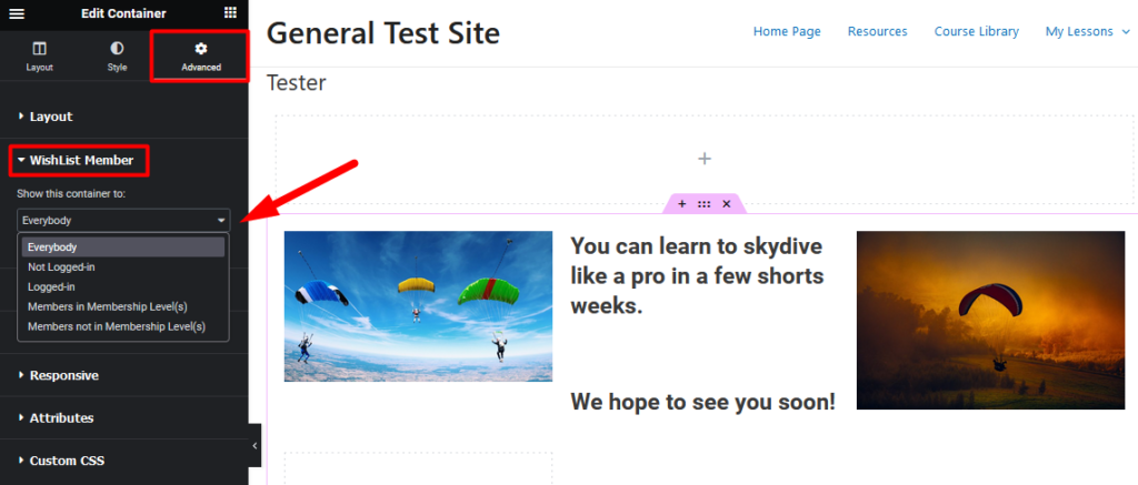 WishList Member Elementor Integration - Containers