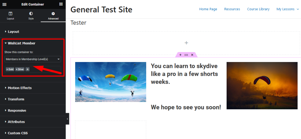 WishList Member Elementor Integration - Containers