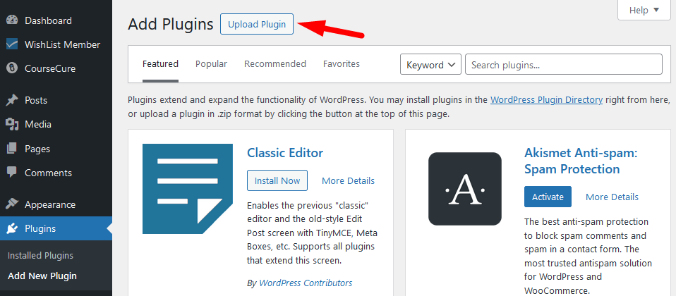 Manually Update WordPress Plugin - WishList Member - Upload Plugin