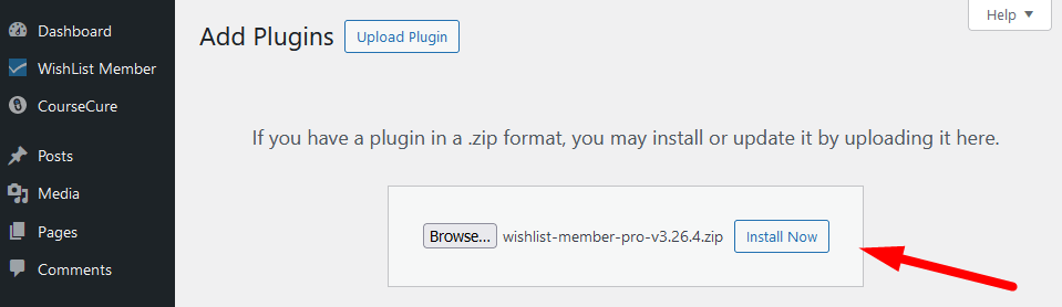 Manually Update WordPress Plugin - WishList Member - Install Now