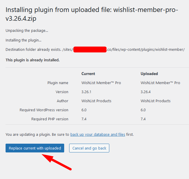 Manually Update WordPress Plugin - WishList Member - Replace Current with Uploaded