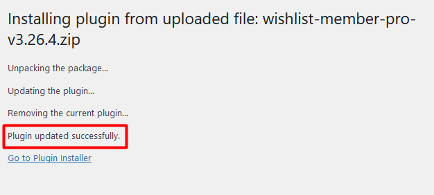 Manually Update WordPress Plugin - WishList Member - Plugin Updated Successfully