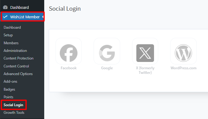 WishList Member Social Login - Select a Social Provider