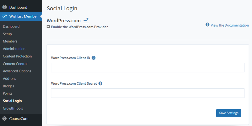 WishList Member Social Login - Enable WordPress.com