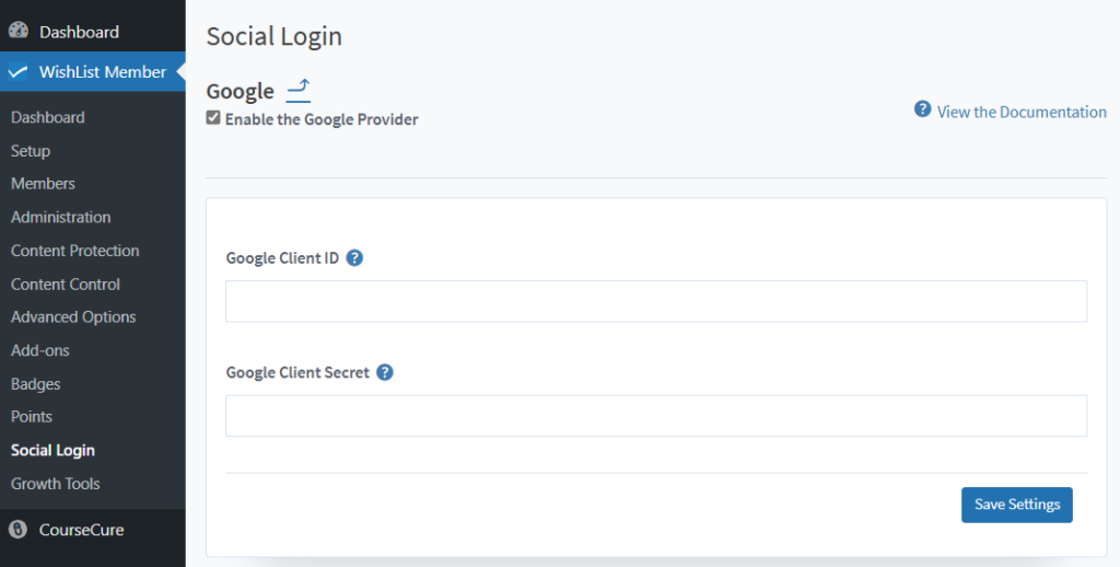 WishList Member Social Login - Enable Google