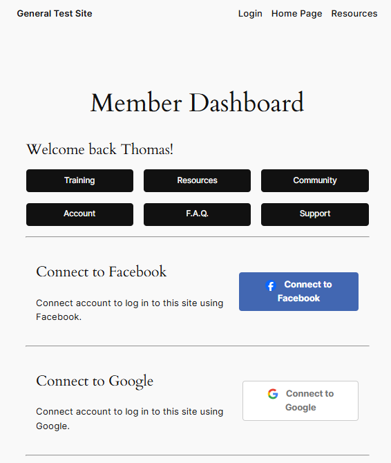 Member Dashboard - WishList Member Social Login