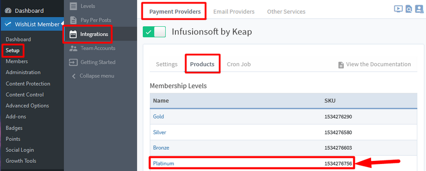 Infusionsoft by Keap (Payment Provider) Integration with WishList Member - Membership Level SKU