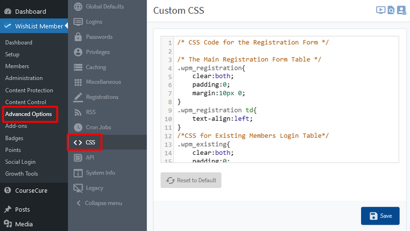 Select Your Registration Form Style Using WishList Member - CSS