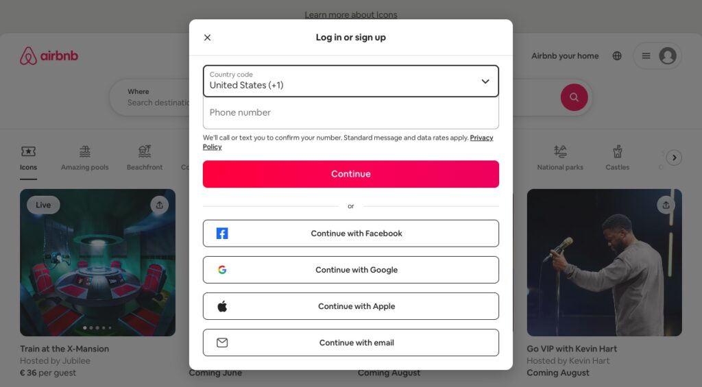 Airbnb social login