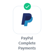 PayPal Complete Payments badge with the PayPal logo and a green checkmark above it.